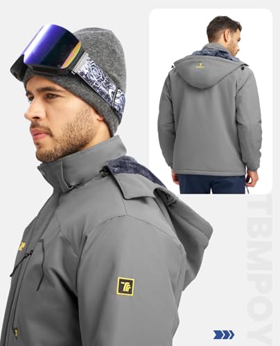 Image of TBMPOY Men's Winter Jackets Skiing Waterproof Snow Thick Fleece Lined Hooded Utility Cold Weather Warm Outdoor Ice Work