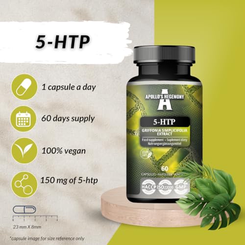5-HTP 150 mg pro Kapsel - 60 vegane Kapseln - 2 Monatsvorrat - Griffonia simplicifolia Seed Extract - Verbessert die Stimmung und das Wohlbefinden - Nahrungsergänzungsmittel von Apollo's Hegemony – Bild 5