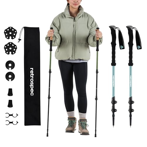 Retrospec Solstice Trekking Poles for Hiking - Camping Essentials with Adjustable Height 26-54in - Lightweight Aluminum Walking Sticks with Cork & Foam Grips & Quick-Lock System - Collapsible Design - image 1