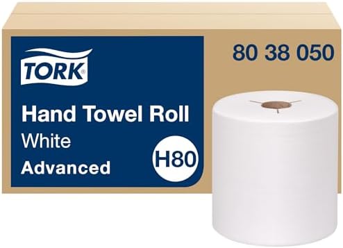 Tork Paper Hand Towel Roll White H80, Advanced, High Absorbency, 6 Rolls x 800 ft, 8038050