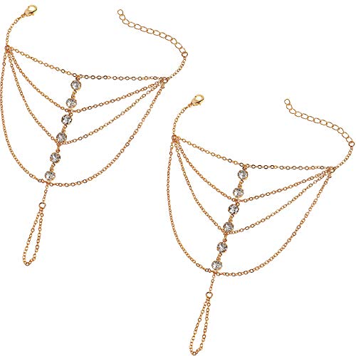 Suyi Finger Ring Bracelet Hand Harness Chain Bracelet Rhinestone Gifts for Women