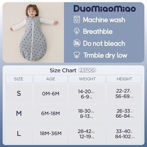 Image of Duomiaomiao 2.5 TOG Baby Sleep Sack 100% Cotton Winter Baby Wearable Blanket, Warm Quilted Comfy Toddler Sleeping Bag