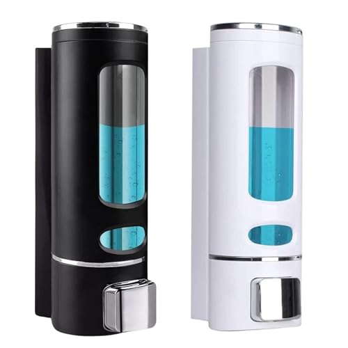 Image of ABS Wall Mounted Shampoo Sanitizer Lotion Hand Dish Wash Gel Liquid Soap Dispenser for Bathroom Kitchen Pack of 2 (400 Ml, White & Black, Plastic)