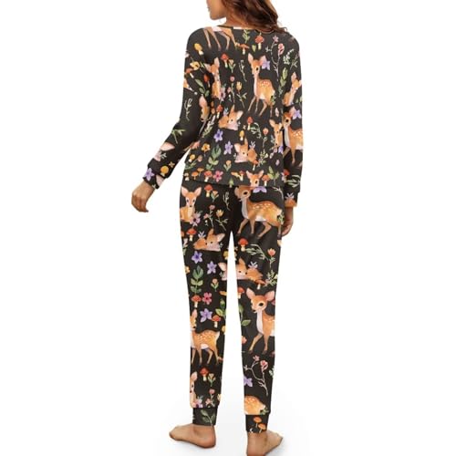 Image of Women's Pajamas Set Soft 2 Piece Loungewear Long Sleeve Pj Set Matching Sleepwear with Pockets for Women Plus Size