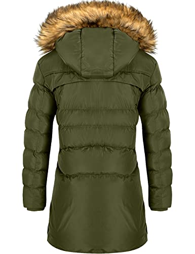 CHERFLY Women's Winter Puffer Coat Heavy Warm Long Parka Down Jacket with Fur Hood,Green,Large - Thumbnail 3