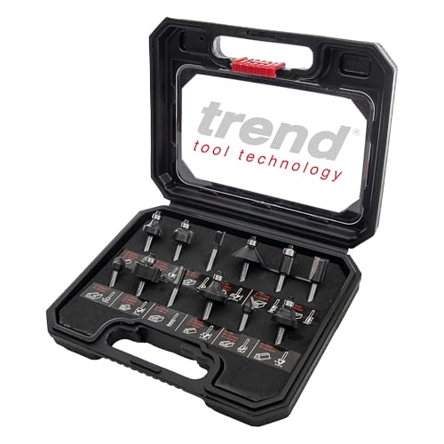 Trend 12 Piece Router Cutter Starter Set, 1/4 Inch Shank, Tungsten Carbide Tipped, Storage Case Included, SET/SS8X1/4TC, packaging may vary