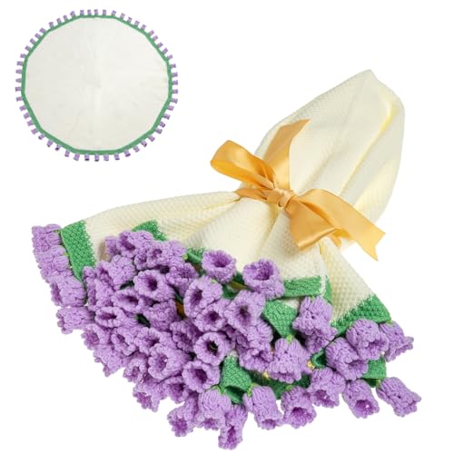 EIGHTOWN 43'' Crochet Flowers Rose Bouquet Blanket Finished - Handmade Knitted Throw Blanket - Home Décor Ideal Gift for Mom - Mother's Day Birthday Purple Lily of the Valley