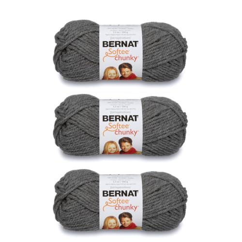 Image of Bernat Softee Chunky 3-Pack Yarn, 2.8oz, Super Bulky 6 Gauge -True Grey - Machine Wash & Dry | #6 Super Bulky Yarn, 100% Acrylic, Soft Crochet Yarn for Blankets, Knitting, Crochet & Crafts, 108yds, 100g /3.5oz per skein