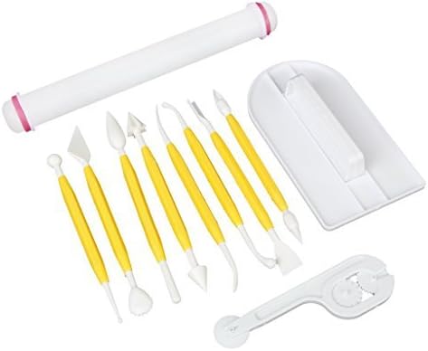 4 Sets (11pcs) Sugarcraft Icing Cake Smoother Fondant Cutter Embosser Rolling Pin Modeling Tool Kit Set