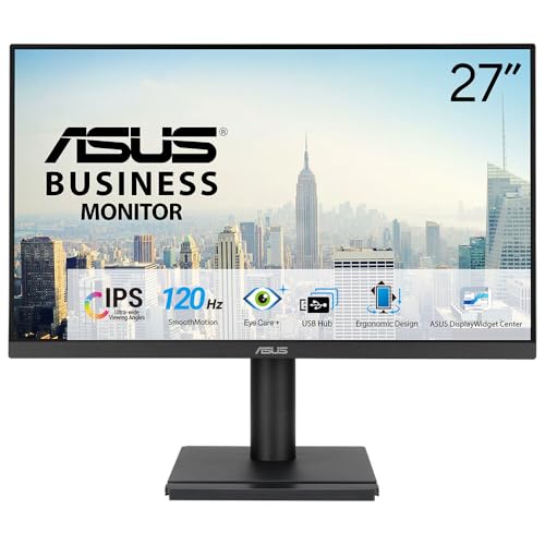 ASUS Business VA279QGS - 27 Zoll Full HD Monitor - Rahmenlos, ergo., EPEAT Gold, Blaulichtfilter, Adaptive-Sync - 120 Hz, 1ms MPRT, 16:9 IPS Panel, 1920x1080 - DisplayPort, HDMI, D-Sub, Lautsprecher