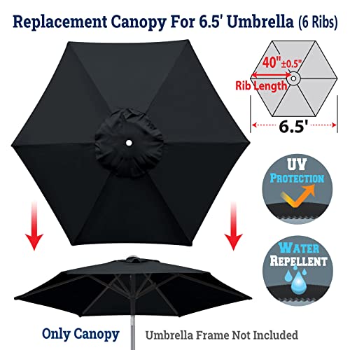 Benefitusa Replacement Umbrella Canopy Cover For 6.5 Ft 6 Ribs Patio Market Umbrella (Canopy Only) (Black) #TOP1