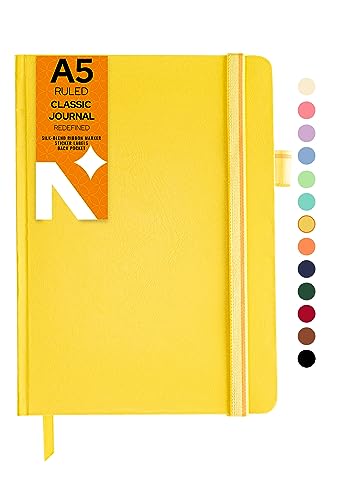 NEORAH - Cuaderno clásico a rayas A5, 110 g/m² (210 x 148 mm), diario de tapa dura con una sola línea, incluye lazo para bolígrafo, bolsillo trasero, marcador de libro de seda, etiqueta adhesiva, caja