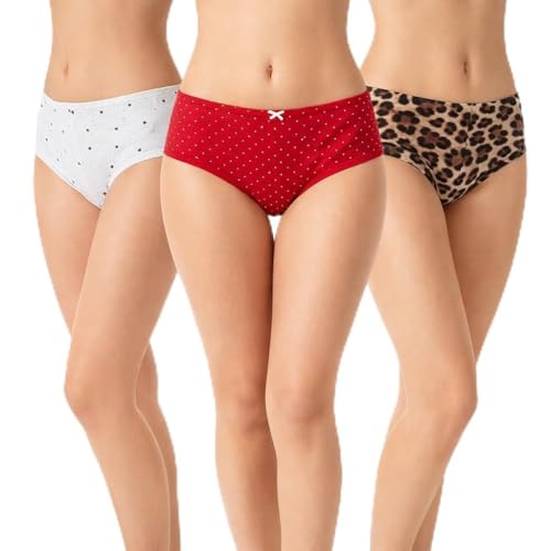 Image of THIRD QUADRANT Cotton Stretch Printed Hipster Panty for Women || Underwear for Woman || (Pack of 3) Assorted