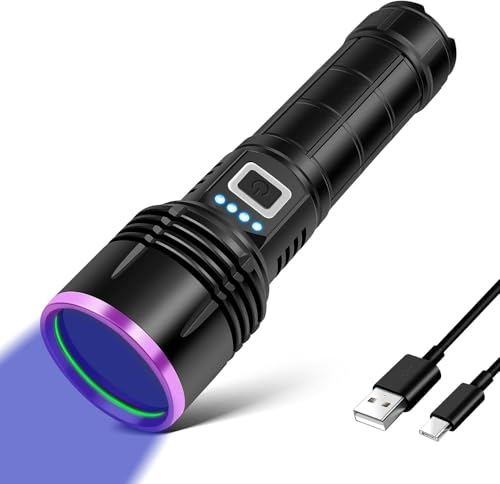 20W UV Torch with 5000mAh Rechargeable Battery High Power 365nm Black Light for Pet Urine Detection Resin Curing Golf Ball Finder Note Checking Rock Hunting AC Leak & Bed Bug Detection
