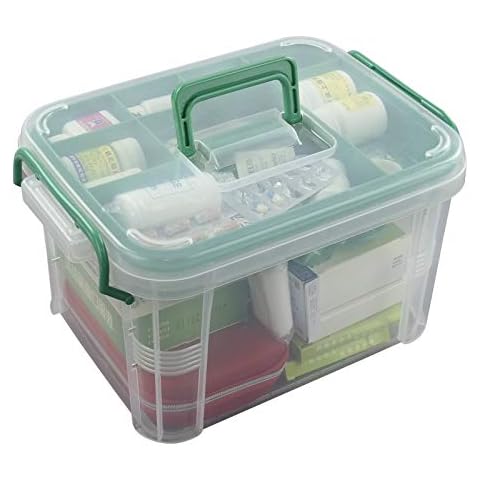 Parlynies First Aid Storage Box, Medicine Box, Plastic Clear Storage Bin, 1 Pack Cover