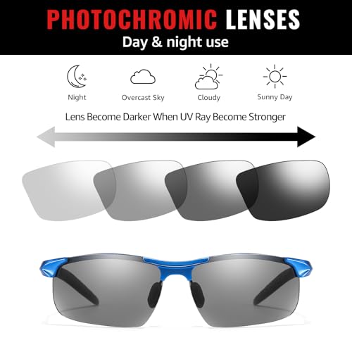 Image of TJUTR Mens Photochromic Sunglasses Day & Night Driving Z87 Sun Glasses Polarized UV400 Protection Safety Glasses