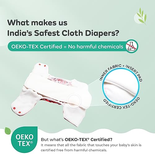 Image of Mylo Leak Proof Baby Cloth Diaper Combo (2 Diaper & 2 Inserts) for 3 Months to 3 Years Babies | Oeko Tex Certified Washable & Reusable Baby Cloth Diaper | Free Size - Celebration and Pe Love
