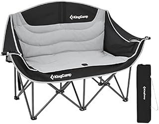 KingCamp Double Camping Chairs for Adults Heavy Duty Camping Chair 2 Seater with Cup Holder and Armrest Oversize Folding Garden Chairs for Camping Picnic Fishing Festival Football Concert Black