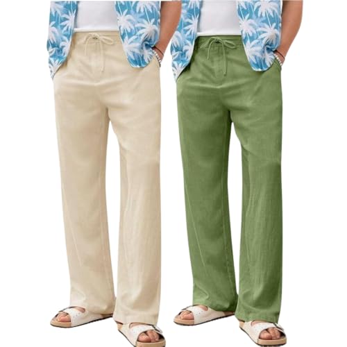 Image of GRECIILOOKS Men's Linen Trousers | Loose Fit Linen-Cotton Casual Pants for Men | Relaxed Office Wear Formal Trousers for Men | Stylish Beige & Pants