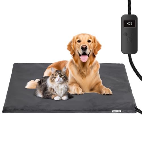 ACELIFE Haustier Heizkissen für Große Hund, Katze Heizmatte Timing & Temperatur Einstellbar Sicher Heizdecke Wärmematte Hundekissen Hundebett für Hundehütte Katzenhütte Kaninchen Haustier 60x90 cm