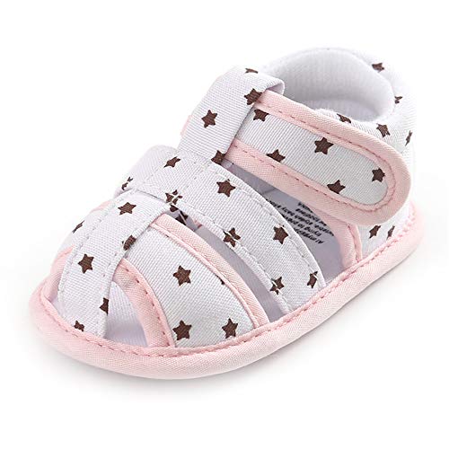 SOFMUO Baby Boys Girls Closed-Toe Sandals Breathable Athletic Soft Sole Anti-Slip Infant Summer Toddler Beach Walking Shoes (Star/Pink,12-18 Months)