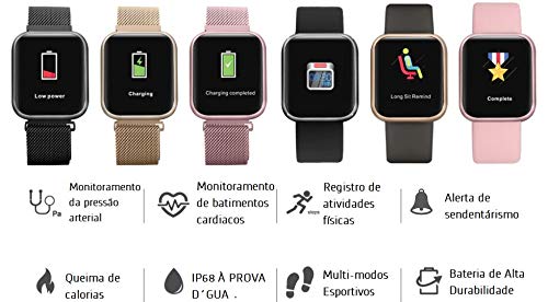 Relógio Smartwatch P68 P70 Original Rose Pulseira de Aço