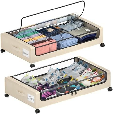 Under Bed Storage with Wheels, 2 Pack Under Bed