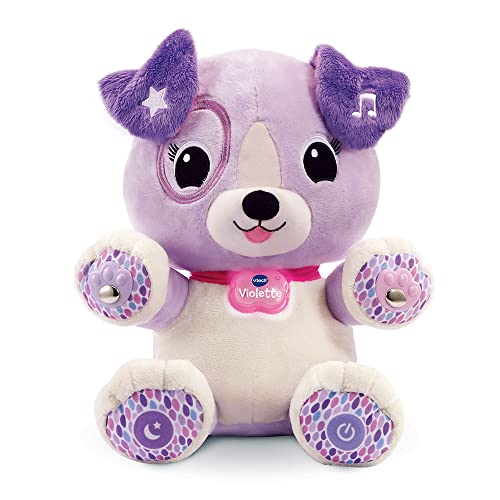 VTech - Violette, Mon Amie Pattes Magiques, Peluche Bébé Sensorielle et Musicale, Chien Interactif, Doudou Personnalisé avec Prénom, Cadeau Enfant Dès 1...