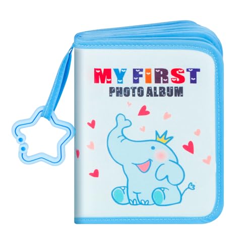 XFveiwoo Babys My First Photo Album Holds 21 4x6 Pictures Baby Memory Album Gift Soft Cloth Heart Elephant Baby Photo Album with Name Card & Name Tag Stickers for Toddler Kids Baby Shower Blue