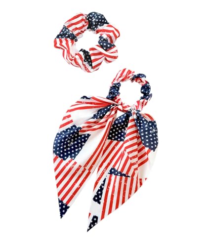 American Flag Hair Scrunchies Women Hair Ring Tie Flag Girls Ponytail Holder JHN61 (2 PCs-B1)