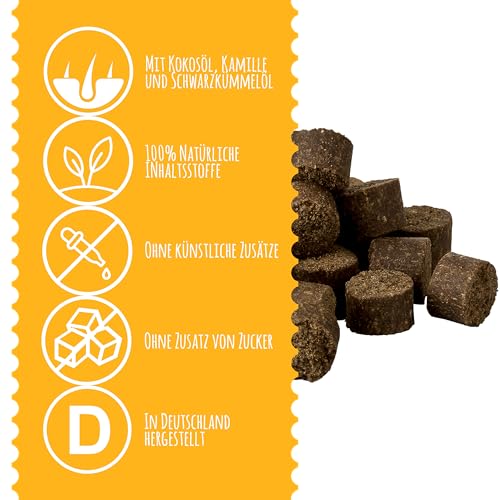 Schnüffelfreunde Juckreiz Drops für Hunde I bei trockener Haut & Schuppen I unterstützt Fell & Haut beim Hund von innen I mit Schwarzkümmelöl, Kokosöl, Kamille (150g - ca. 180 Stück)