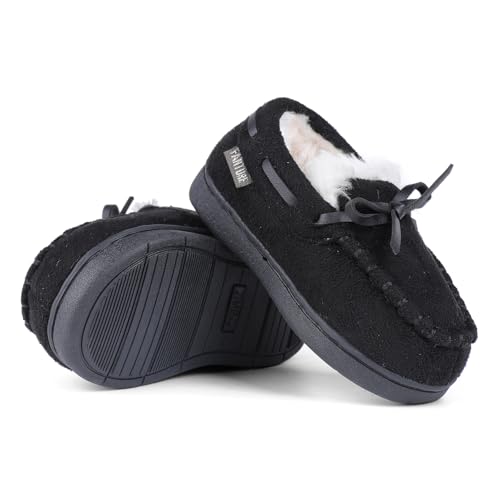 FANTURE Toddler Kids' Moccasin House Shoes with Indoor Outdoor Memory Foam Sole Protection Slipper