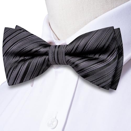 Image of Dubulle Mens Paisley Striped Bowtie Set Pre-tied Bowtie for Men and Pocket Square Set Wedding Business