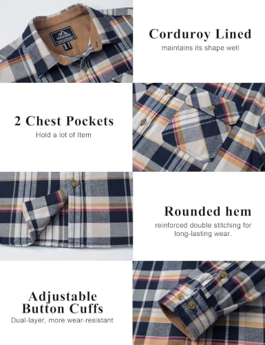 Image of Cotrasen Mens Flannel Shirts Cotton Plaid Button Down Shirt