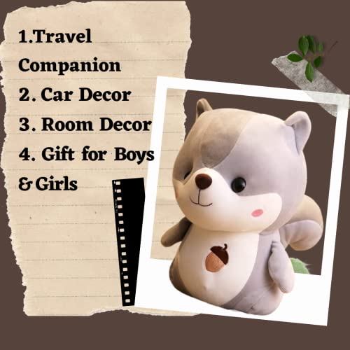 Image of Chubby Grey Squirrel Soft Toy, Cute Chipmunk Plush Teddy Stuffed Animal for Girls, Boys Kids, Birthday Gift, Nursery, Room Decor - 25 cm