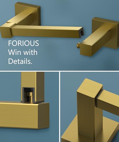 Image of FORIOUS Toilet Paper Holder Wall Mount, Stainless Steel Rustproof Double Post Pivoting Tissue Roll Holder for Bathroom, Commercial Toilet Paper Dispenser (Brushed Gold, Square)