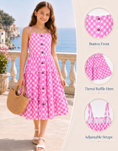 Image of Enlifety Girls Dress Hawaiian Spaghetti Straps Dresses Summer Sundress Size 6 12T