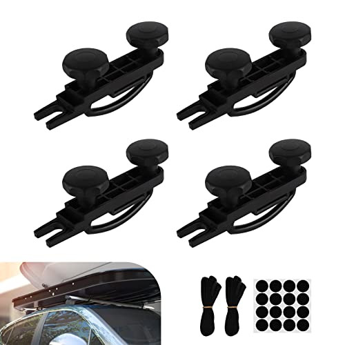 EFUTURETIME 4 Kit de Fixation pour Coffre de Toit U-boulons de Serrage 85mm Contre-écrous Accessoires de Montage Universel de Barre de Toit avec Autocollants et 2 Sangles à Pois pour Coffre de Toit