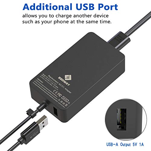 Surface Pro Charger, E EGOWAY 44W 15V 2.58A Power Supply Adapter Compatible with Surface Pro X 7 6 5 Surface Laptop 3 2 1 Surface Go Surface Book with Wall Plug and 6ft Power Cord