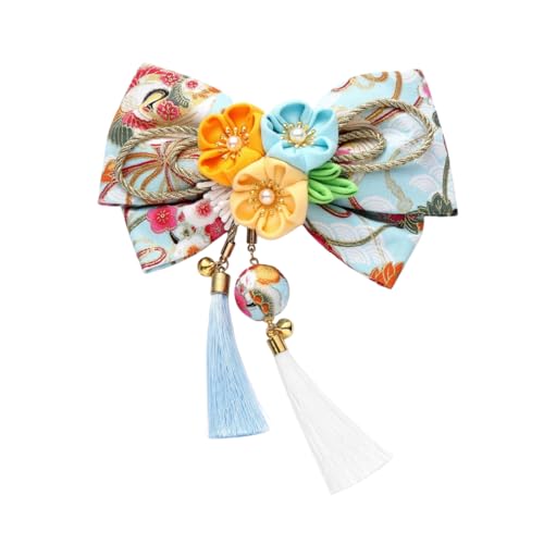 Pinzas de cabello estilo japonés Tsumami Kanzashi con moño Sakura, accesorio tradicional con borla y cuenta para mujeres y niñas, ideal para kimono, cosplay y festivales miniatura 1