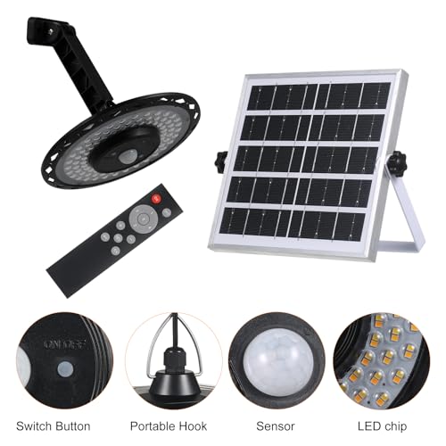 Lixada Solar Pendant Light Indoor Outdoor Solar Shed Light Solar Chandelier 180LEDs Powered Lamp Wall Lamp Motion Sensor IP65 Waterproof Hanging Lights with Remote for Gazebo Garage Barn Home by Lixada - Image 6