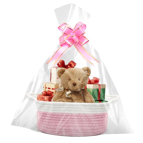 Panier cadeau vide 30 x 20 x 12 cm - Panier tressé avec sacs cadeaux et rubans - Panier de présentation vide pour Noël, anniversaire, mariage - Panier de rangement...
