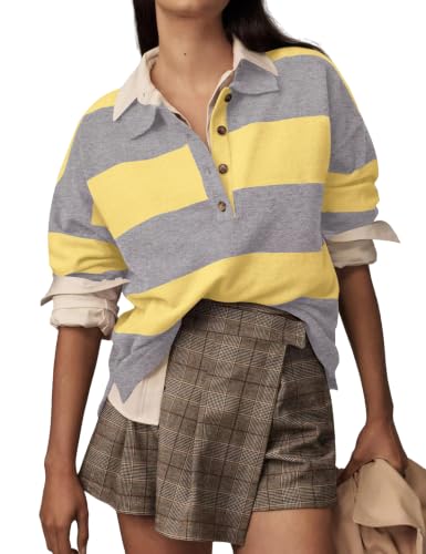 Image of Womens Striped Sweater Rugby Polo Shirts Y2k Collar Pullover Tops