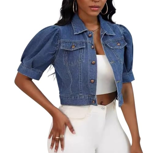 Veste jean courte femme manches ballon style romantique chic
