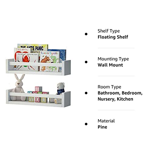 Wallniture Set Of 2 Nursery Room Wood Floating Wall Shelves White #TOP7