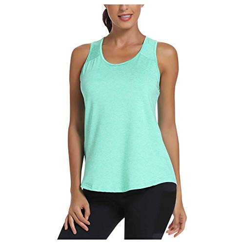 Mizily Sportweste Damen Ärmelloses Unterhemden Lässige Ärmellose Yogaweste Einfarbig Atmungsaktives Oberteil Reine Farbige Freizeitweste Oberteil Elegant Weste Einfarbig T-Shirt(Grün,L) Cover