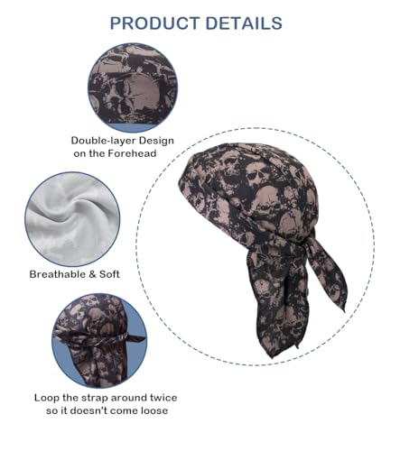 Sweat Wicking Do Rags Skull Caps, Cooling Hip Hop Hat, Beanie Durag Motorcycle Head Wrap Doo Rag Liner for Men Women