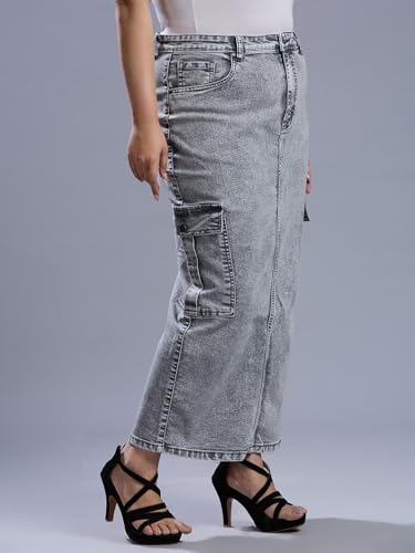 Image of TURNING BLUE Womens Plus Size Grey Straight fit Cargo Skirt