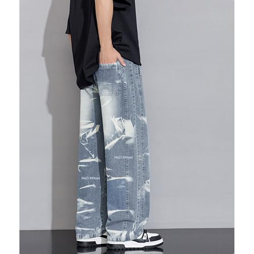 Men's Japanese Street Vintage Cargo Blue Jeans Baggy Wide Leg Jogger Pants Mens Tie Dye Fashion Drawstring Pants4