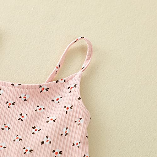 Pudcoco Toddler Baby Little Girls Halter Straps Floral Bell Bottom Jumpsuit Ribbed Flare Romper Summer Outfit3